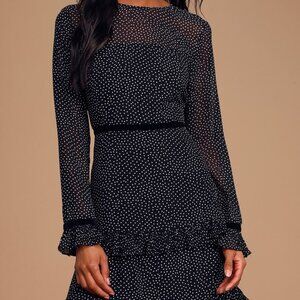 Vintage Lulus Floral to See Black Polka Dot Long Sleeve Mini Dress in Small